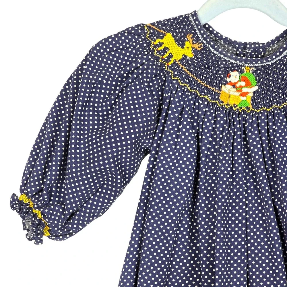 Mom & Me Girls Smocked Christmas‎ Dress Polka Dot Santa Reindeer 18 Mos Boutique